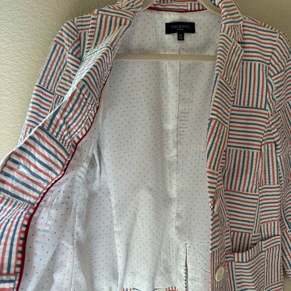Talbots | Size 16 Petite Patchwork Stripe 4th of July Quilt Blazer Jacket - Picture 7 of 15
